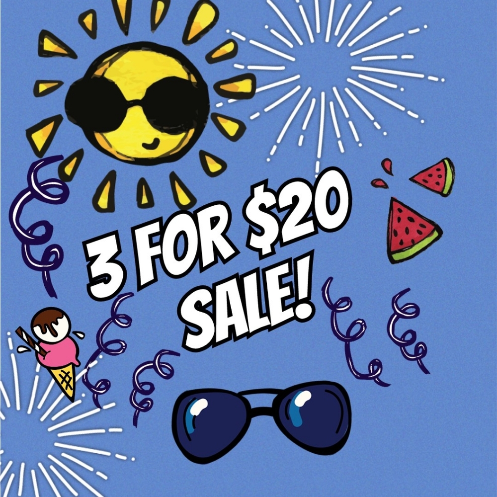 3 for $20 SALE (🌞 in title)